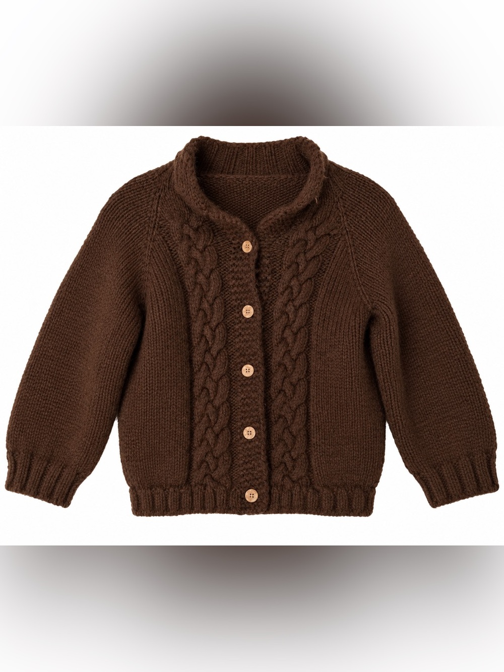 Vintage Hand Knit Chunky Cable-Knit Button Cardigan Sweater - Brown